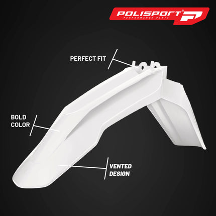 Polisport Motocross (MX) Front Fender for Sherco SC/SCF &SE-R/SEF-R (2016-23) Dirt Bike - OEM Quality, Durable, Flexible & Perfect Fit - White