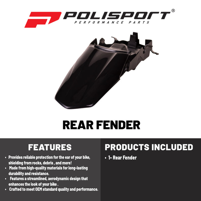 Polisport Motocross (MX) Rear Fender for Honda CRF 250R/450R (2013-17) Dirt Bike - OEM Quality, Durable, Flexible & Perfect Fit - Black