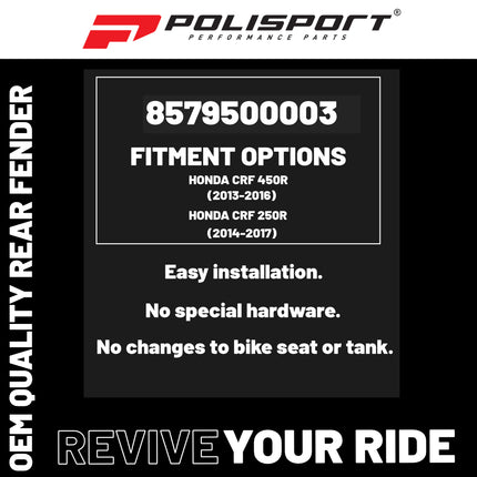Polisport Motocross (MX) Rear Fender for Honda CRF 250R/450R (2013-17) Dirt Bike - OEM Quality, Durable, Flexible & Perfect Fit - Black