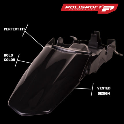 Polisport Motocross (MX) Rear Fender for Honda CRF 250R/450R (2013-17) Dirt Bike - OEM Quality, Durable, Flexible & Perfect Fit - Black