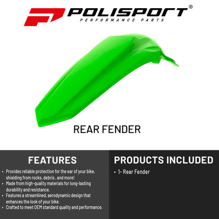 Polisport Motocross (MX) Restyle Rear Fender for Kawasaki KX125 & KX250 (1999-07) Dirt Bike - OEM Quality, Durable, Flexible & Perfect Fit - Green