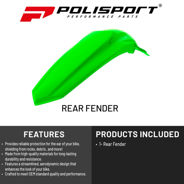 Polisport Motocross (MX) Restyle Rear Fender for Kawasaki KX125 & KX250 (2003-07) Dirt Bike - OEM Quality, Durable, Flexible & Perfect Fit - White