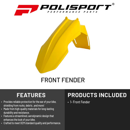 Polisport Motocross (MX) Restyle Front Fender for Suzuki DR-Z400E (2000-24) Dirt Bike - OEM Quality, Durable, Flexible & Perfect Fit - Yellow
