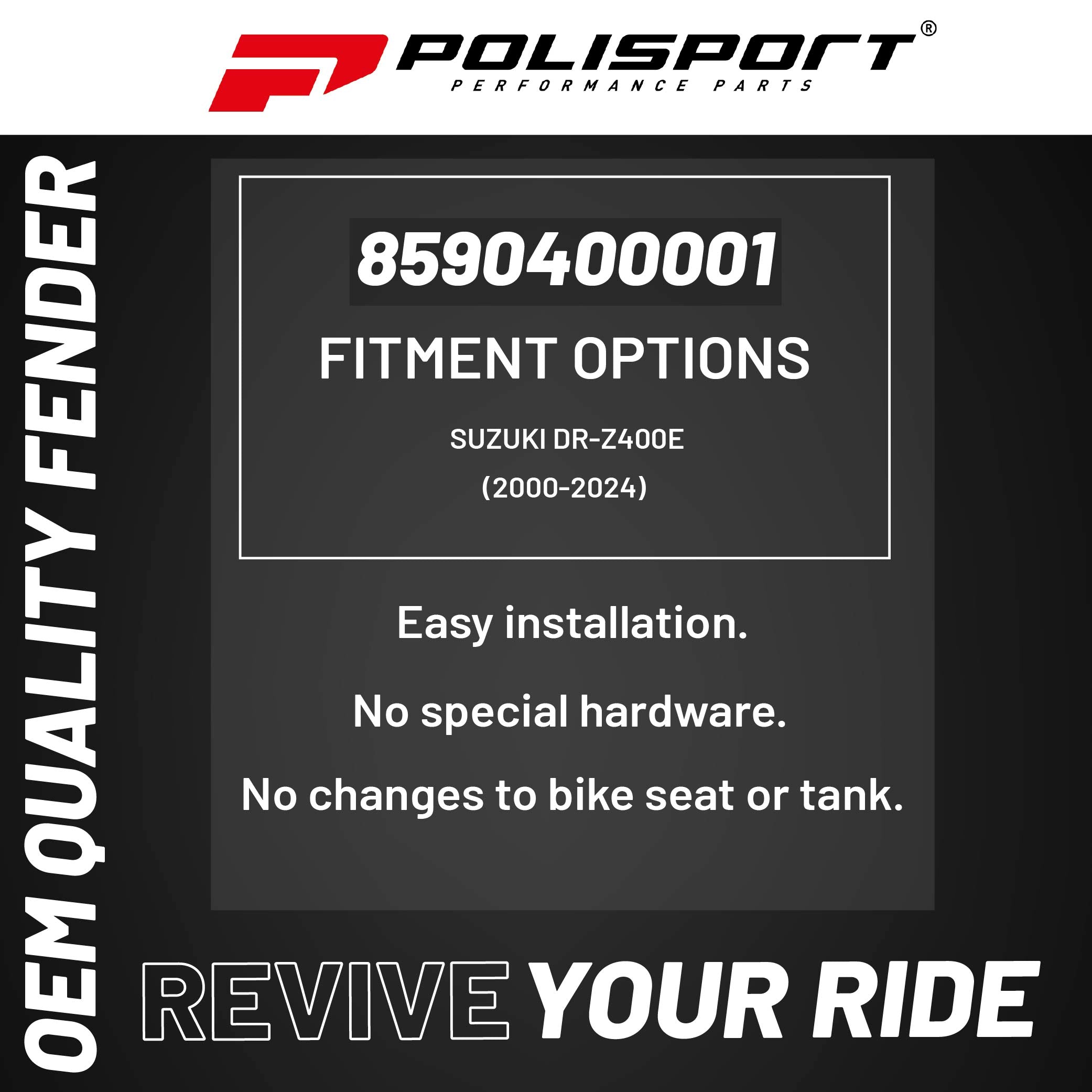 Polisport Motocross (MX) Restyle Front Fender for Suzuki DR-Z400E (2000-24) Dirt Bike