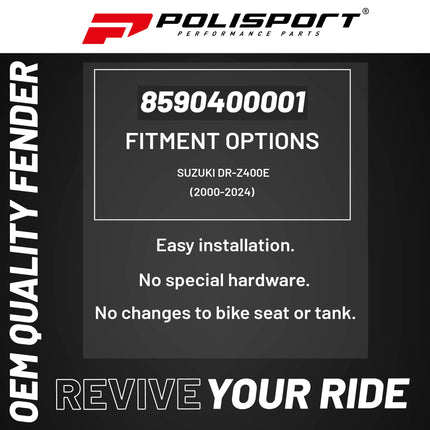 Polisport Motocross (MX) Restyle Front Fender for Suzuki DR-Z400E (2000-24) Dirt Bike - OEM Quality, Durable, Flexible & Perfect Fit - Yellow