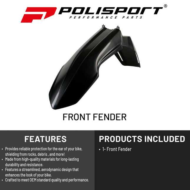 Polisport Motocross (MX) Restyle Front Fender for Suzuki DR-Z400E (2000-24) Dirt Bike - OEM Quality, Durable, Flexible & Perfect Fit - Black