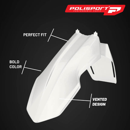 Polisport Motocross (MX) Restyle Front Fender for Suzuki DR-Z400E (2000-24) Dirt Bike - OEM Quality, Durable, Flexible & Perfect Fit - White