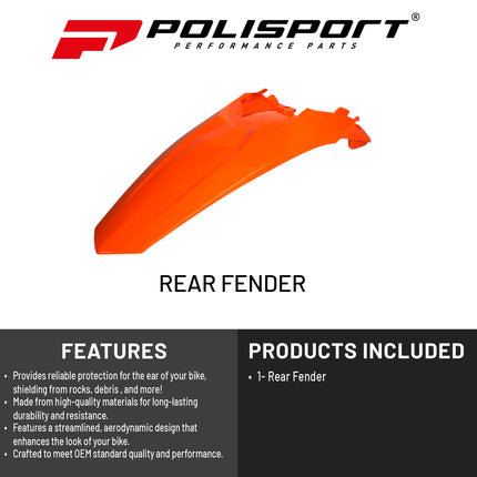 Polisport Motocross (MX) Rear Fender for KTM EXC/EXC-F / XC-W/XCF-W / SX/SX-F (2011-16) Dirt Bike - OEM Quality, Durable, Flexible & Perfect Fit - Orange
