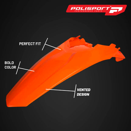 Polisport Motocross (MX) Rear Fender for KTM EXC/EXC-F / XC-W/XCF-W / SX/SX-F (2011-16) Dirt Bike - OEM Quality, Durable, Flexible & Perfect Fit - Orange