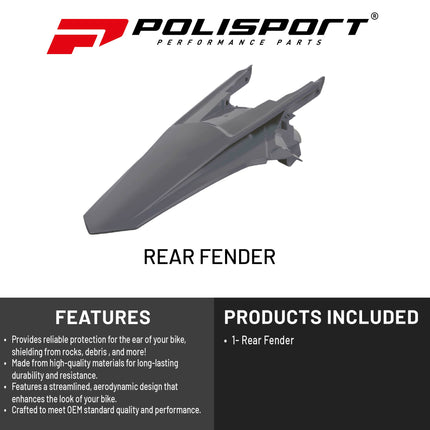 Polisport Motocross (MX) Rear Fender for KTM EXC/EXC-F / XC-W/XCF-W / SX/SX-F (2011-16) Dirt Bike - OEM Quality, Durable, Flexible & Perfect Fit - Nardo Grey