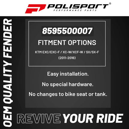 Polisport Motocross (MX) Rear Fender for KTM EXC/EXC-F / XC-W/XCF-W / SX/SX-F (2011-16) Dirt Bike - OEM Quality, Durable, Flexible & Perfect Fit - Nardo Grey