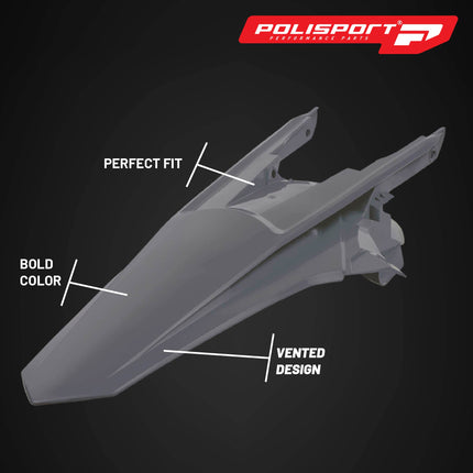 Polisport Motocross (MX) Rear Fender for KTM EXC/EXC-F / XC-W/XCF-W / SX/SX-F (2011-16) Dirt Bike - OEM Quality, Durable, Flexible & Perfect Fit - Nardo Grey