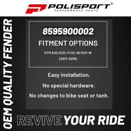 Polisport Motocross (MX) Rear Fender for KTM EXC/EXC-F/XC-W/XCF-W (2017-19) Dirt Bike - OEM Quality, Durable, Flexible & Perfect Fit - White