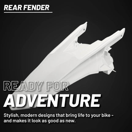 Polisport Motocross (MX) Rear Fender for KTM EXC/EXC-F/XC-W/XCF-W (2017-19) Dirt Bike - OEM Quality, Durable, Flexible & Perfect Fit - White