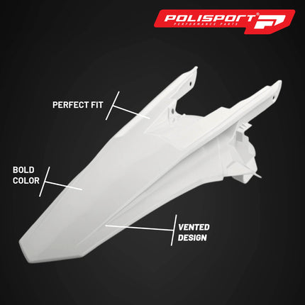 Polisport Motocross (MX) Rear Fender for KTM EXC/EXC-F/XC-W/XCF-W (2017-19) Dirt Bike - OEM Quality, Durable, Flexible & Perfect Fit - White