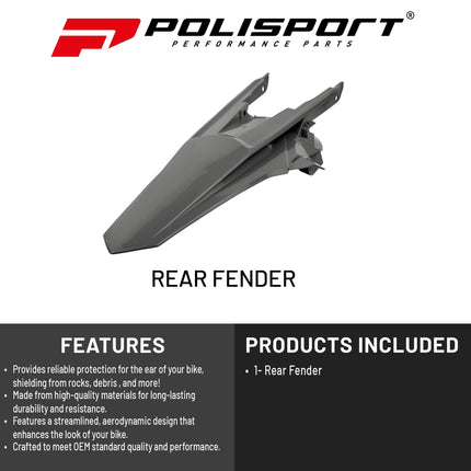 Polisport Motocross (MX) Rear Fender for KTM EXC/EXC-F/XC-W/XCF-W (2017-19) Dirt Bike - OEM Quality, Durable, Flexible & Perfect Fit - Nardo Grey