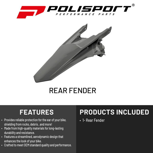Polisport Motocross (MX) Rear Fender for KTM EXC/EXC-F/XC-W/XCF-W (2017-19) Dirt Bike - OEM Quality, Durable, Flexible & Perfect Fit - Nardo Grey