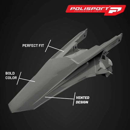 Polisport Motocross (MX) Rear Fender for KTM EXC/EXC-F/XC-W/XCF-W (2017-19) Dirt Bike - OEM Quality, Durable, Flexible & Perfect Fit - Nardo Grey
