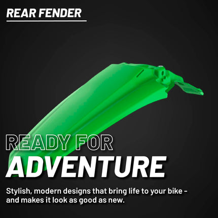 Polisport Motocross (MX) Rear Fender for Kawasaki KX-F 250/450 (2019-24) Dirt Bike - OEM Quality, Durable, Flexible & Perfect Fit - Green