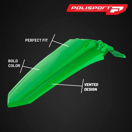 Polisport Motocross (MX) Rear Fender for Kawasaki KX-F 250/450 (2019-24) Dirt Bike - OEM Quality, Durable, Flexible & Perfect Fit - Green