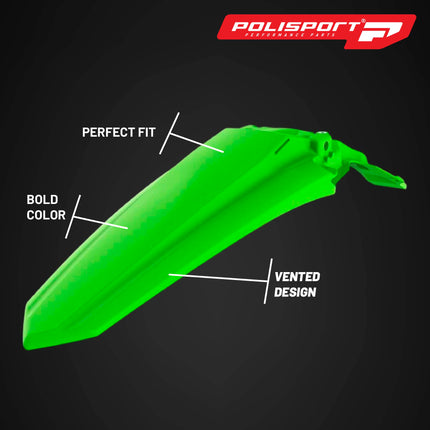 Polisport Motocross (MX) Rear Fender for Kawasaki KX-F 450 (2019-22) Dirt Bike - OEM Quality, Durable, Flexible & Perfect Fit - Green
