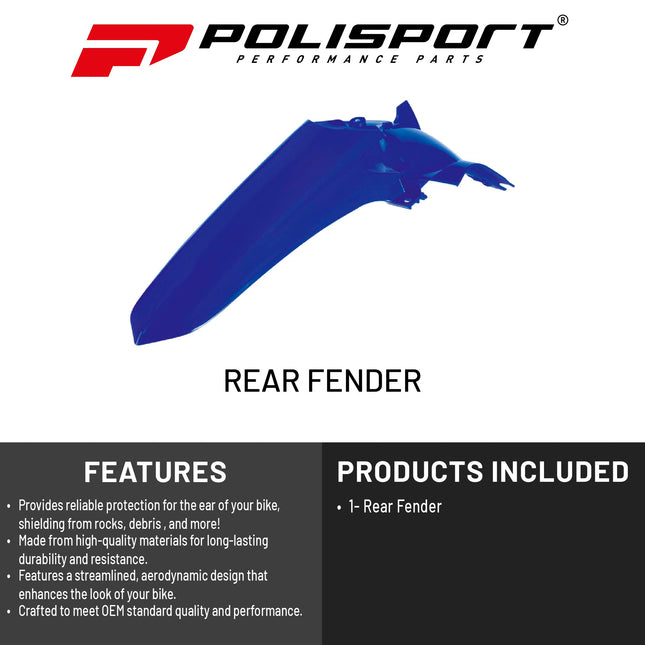 Polisport Motocross (MX) Rear Fender for Yamaha YZ 125/250 (2022-26) Dirt Bike - OEM Quality, Durable, Flexible & Perfect Fit - Blue