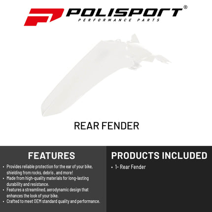 Polisport Motocross (MX) Rear Fender for Yamaha YZ 125/250 YZ 125X/250X (2022-26) Dirt Bike - OEM Quality, Durable, Flexible & Perfect Fit - White