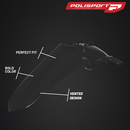 Polisport Motocross (MX) Rear Fender for Yamaha YZ 125/250 YZ 125X/250X (2022-26) Dirt Bike - OEM Quality, Durable, Flexible & Perfect Fit - Black