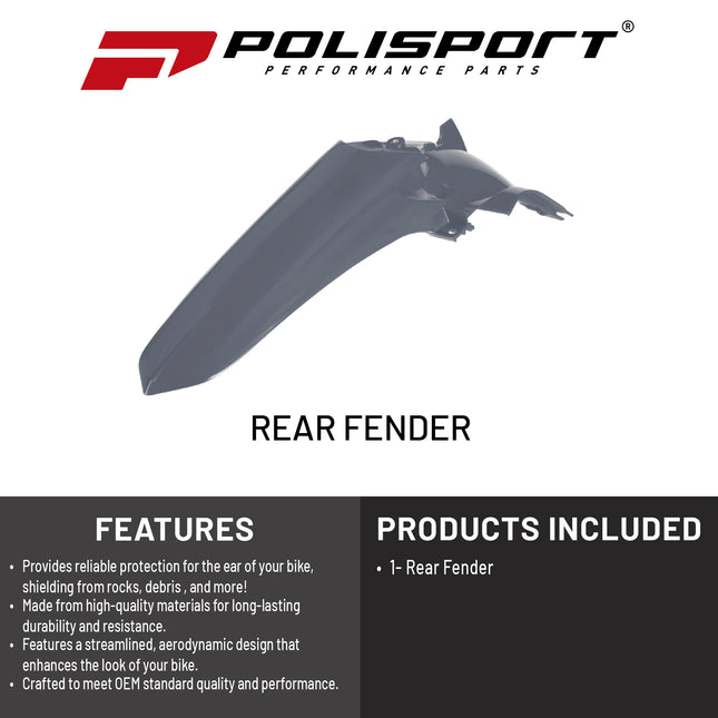 Polisport Motocross (MX) Rear Fender for Yamaha YZ 125/250 YZ 125X/250X (2022-26) Dirt Bike - OEM Quality, Durable, Flexible & Perfect Fit - Nardo Grey