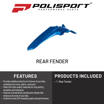 Polisport Motocross (MX) Rear Fender for Yamaha YZ 125/250 (2022-26) Dirt Bike - OEM Quality, Durable, Flexible & Perfect Fit - Blue Metal