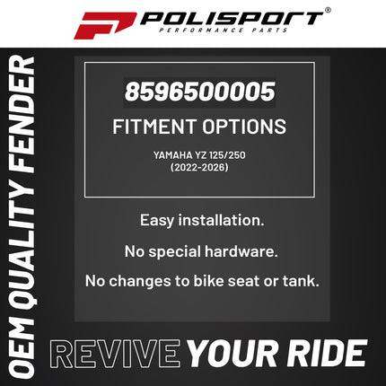 Polisport Motocross (MX) Rear Fender for Yamaha YZ 125/250 (2022-26) Dirt Bike - OEM Quality, Durable, Flexible & Perfect Fit - Blue Metal