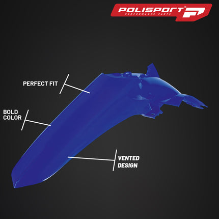 Polisport Motocross (MX) Rear Fender for Yamaha YZ 125/250 (2022-26) Dirt Bike - OEM Quality, Durable, Flexible & Perfect Fit - Blue Metal