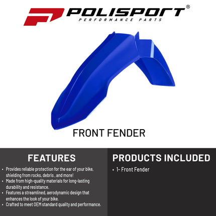 Polisport Motocross (MX) Front Fender for Yamaha YZ 125/250 (2023-26) Dirt Bike - OEM Quality, Durable, Flexible & Perfect Fit - Blue