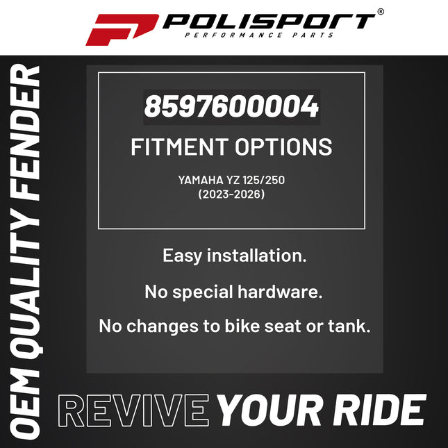 Polisport Motocross (MX) Front Fender for Yamaha YZ 125/250 (2023-26) Dirt Bike - OEM Quality, Durable, Flexible & Perfect Fit - Blue