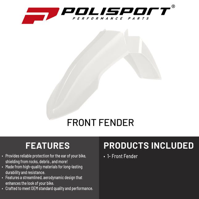 Polisport Motocross (MX) Front Fender for Yamaha YZ 125/250 (2023-26) Dirt Bike - OEM Quality, Durable, Flexible & Perfect Fit - White