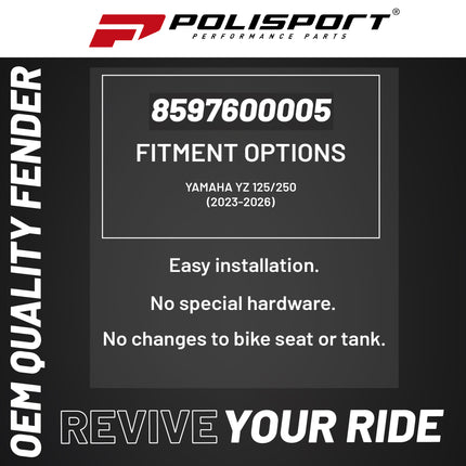 Polisport Motocross (MX) Front Fender for Yamaha YZ 125/250 (2023-26) Dirt Bike - OEM Quality, Durable, Flexible & Perfect Fit - White