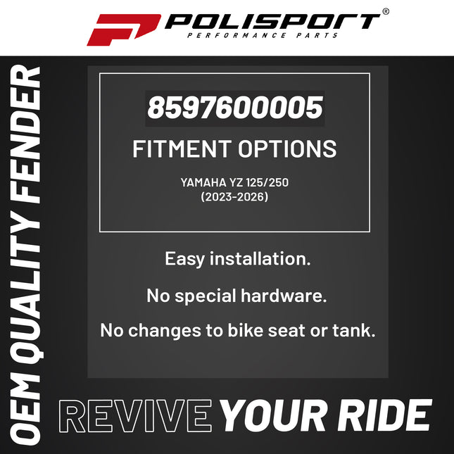 Polisport Motocross (MX) Front Fender for Yamaha YZ 125/250 (2023-26) Dirt Bike - OEM Quality, Durable, Flexible & Perfect Fit - White