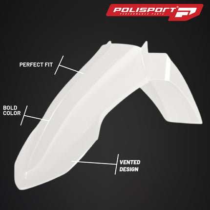 Polisport Motocross (MX) Front Fender for Yamaha YZ 125/250 (2023-26) Dirt Bike - OEM Quality, Durable, Flexible & Perfect Fit - White