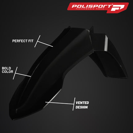 Polisport Motocross (MX) Front Fender for Yamaha YZ 125/250 (2023-26) Dirt Bike - OEM Quality, Durable, Flexible & Perfect Fit - Black