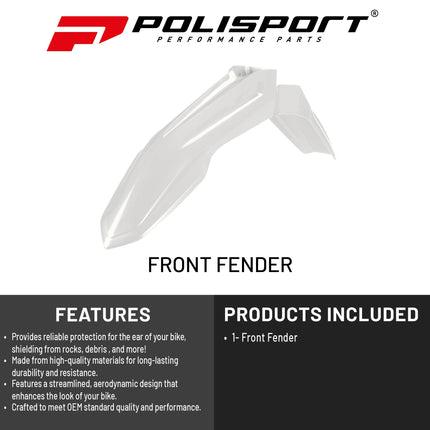 Polisport Motocross (MX) Front Fender for Sherco SE-R125-450 / SEF-R (2024-25) Dirt Bike - OEM Quality, Durable, Flexible & Perfect Fit - White