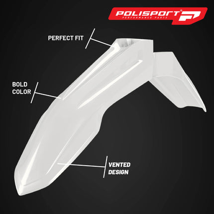 Polisport Motocross (MX) Front Fender for Sherco SE-R125-450 / SEF-R (2024-25) Dirt Bike - OEM Quality, Durable, Flexible & Perfect Fit - White