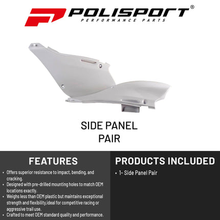 Polisport Motocross (MX) Replica Plastics Side Panels for Kawasaki KX 125/KX 250 (1999-02) Dirt Bike - OEM Quality, Durable, Flexible & Perfect Fit - White