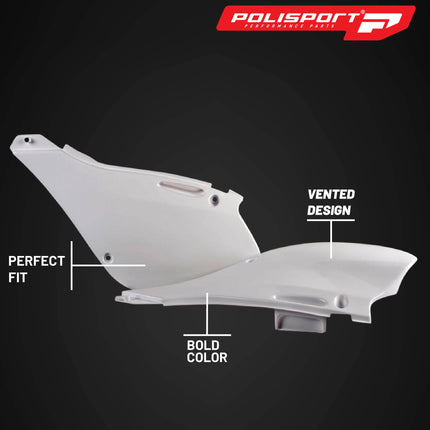 Polisport Motocross (MX) Replica Plastics Side Panels for Kawasaki KX 125/KX 250 (1999-02) Dirt Bike - OEM Quality, Durable, Flexible & Perfect Fit - White