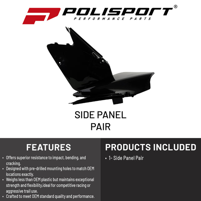 Polisport Motocross (MX) Replica Plastics Side Panels for Suzuki RM 125/250 (2001-08) Dirt Bike - OEM Quality, Durable, Flexible & Perfect Fit - Black