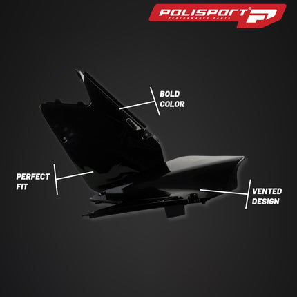 Polisport Motocross (MX) Replica Plastics Side Panels for Suzuki RM 125/250 (2001-08) Dirt Bike - OEM Quality, Durable, Flexible & Perfect Fit - Black