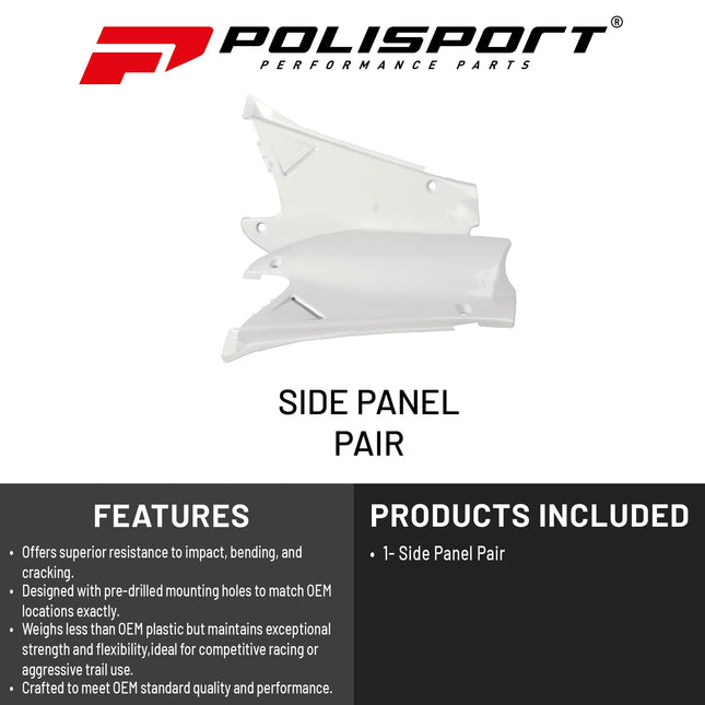 Polisport Motocross (MX) Replica Plastics Side Panels for Honda CR 125R/CR 250R (2000-01) Dirt Bike - OEM Quality, Durable, Flexible & Perfect Fit - White