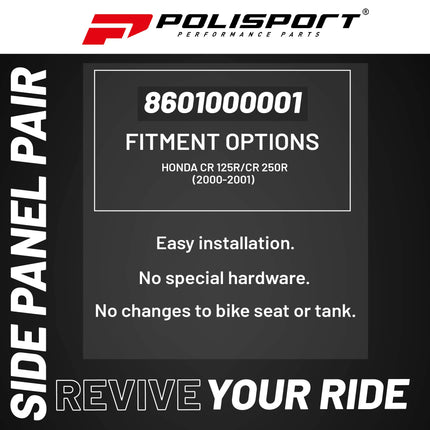 Polisport Motocross (MX) Replica Plastics Side Panels for Honda CR 125R/CR 250R (2000-01) Dirt Bike - OEM Quality, Durable, Flexible & Perfect Fit - White