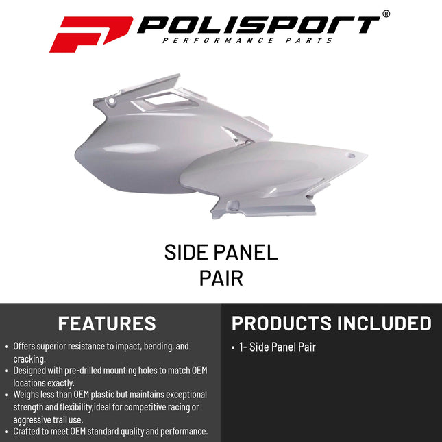 Polisport Motocross (MX) Replica Plastics Side Panels for Yamaha YZ 250F/450F (2003-05) Dirt Bike - OEM Quality, Durable, Flexible & Perfect Fit - White