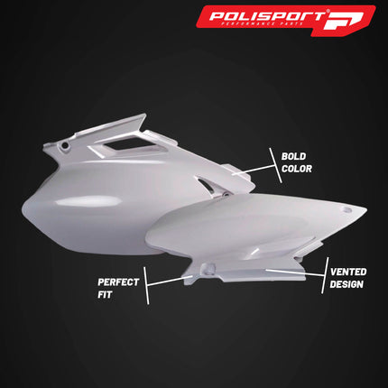 Polisport Motocross (MX) Replica Plastics Side Panels for Yamaha YZ 250F/450F (2003-05) Dirt Bike - OEM Quality, Durable, Flexible & Perfect Fit - White