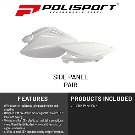 Polisport Motocross (MX) Replica Plastics Side Panels for Honda CRF 250R (2006-09) Dirt Bike - OEM Quality, Durable, Flexible & Perfect Fit - White